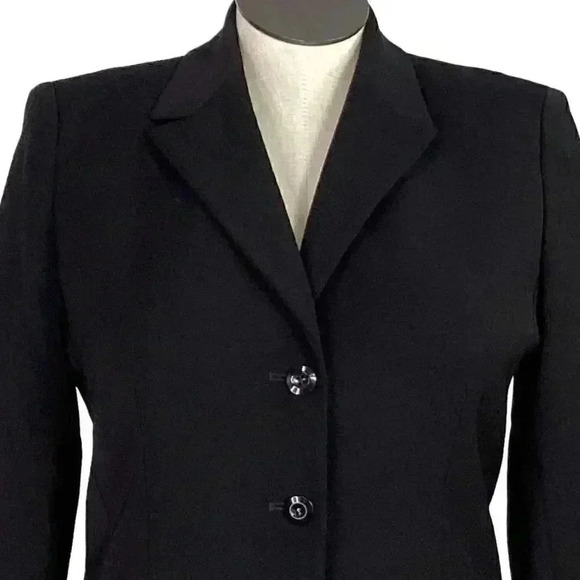 Collections Le Suit Women 10 Notch Collar 3 Button Blazer Jacket Black Pockets - Picture 2 of 6